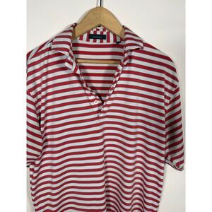 Turtleson Mens Striped Golf Performance Polo Shirt Red White Short Sleeve Small